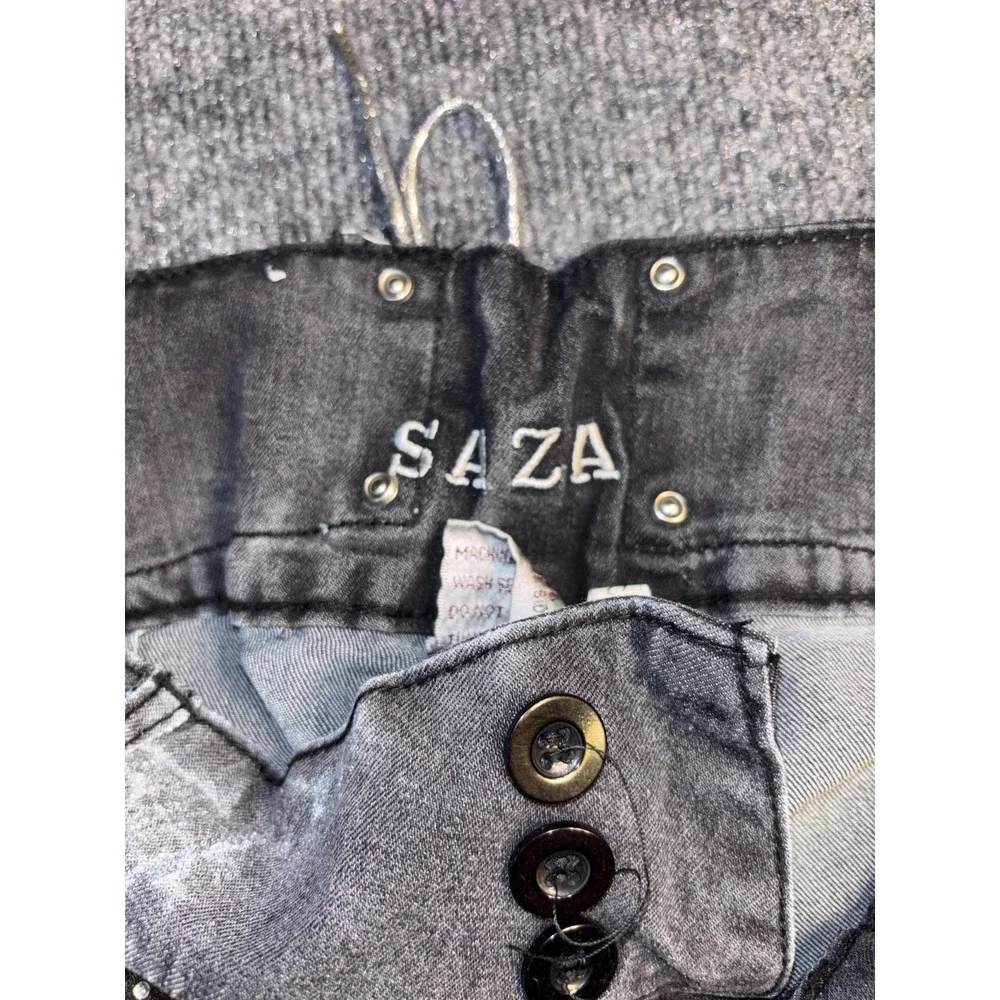 SAZA Skinny Jeans Womens 17 Gray Rhinestone Embellished Lace Up Back Button Fly‎